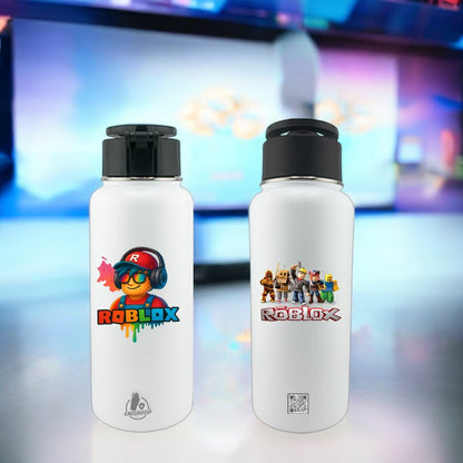 Roblox Neon White 32oz Stainless Steel Magnetic Lid Bottle – Dual 3D UVDTF Stickers (2-Sided)