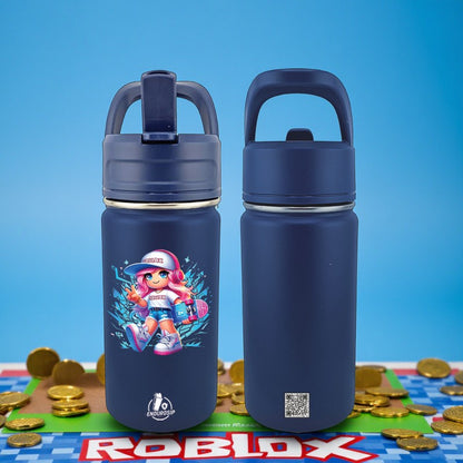 12 oz Kids Water Bottle Tumbler – Roblox Girl-Inspired Design | UVDTF 3D Permasticker | Stainless Steel, Leak-Proof & Insulated