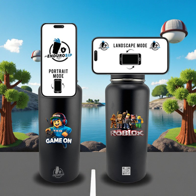 32 oz MagSafe Black Tumbler – Dual Roblox UVDTF 3D Permastickers + Built-In MagSafe Phone Holder | EnduroSip Premium Vacuum-Insulated Bottle