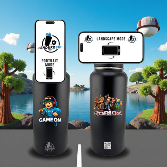 32 oz MagSafe Black Tumbler – Dual Roblox UVDTF 3D Permastickers + Built-In MagSafe Phone Holder | EnduroSip Premium Vacuum-Insulated Bottle