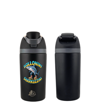 Italian Brainrot Rollonini Sharkuzzini 16 oz Fruit Water Bottle – 2-Way Drink Lid | Black, White, Blue & Pink