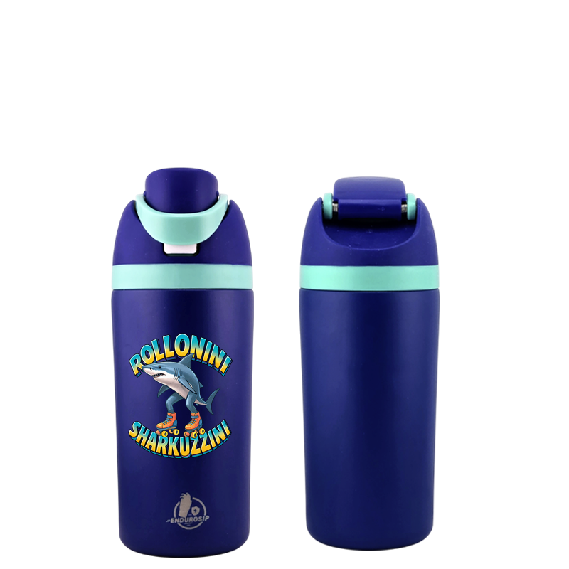 Italian Brainrot Rollonini Sharkuzzini 16 oz Fruit Water Bottle – 2-Way Drink Lid | Black, White, Blue & Pink