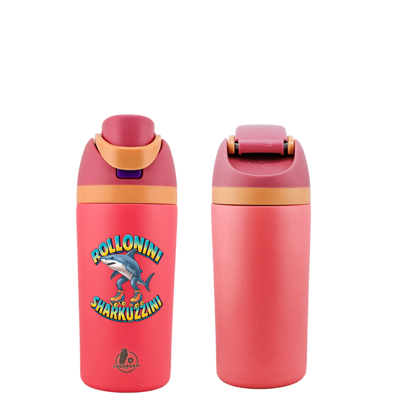 Italian Brainrot Rollonini Sharkuzzini 16 oz Fruit Water Bottle – 2-Way Drink Lid | Black, White, Blue & Pink
