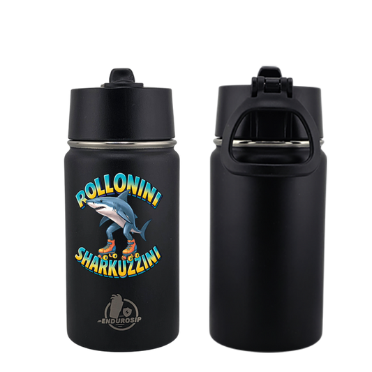 EnduroSip® 12 oz Water Bottle – Rollonini Sharkuzzini Italian Brainrot | Black, Blue & Pink UVDTF 3D Permasticker