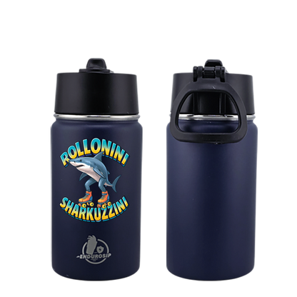 EnduroSip® 12 oz Water Bottle – Rollonini Sharkuzzini Italian Brainrot | Black, Blue & Pink UVDTF 3D Permasticker
