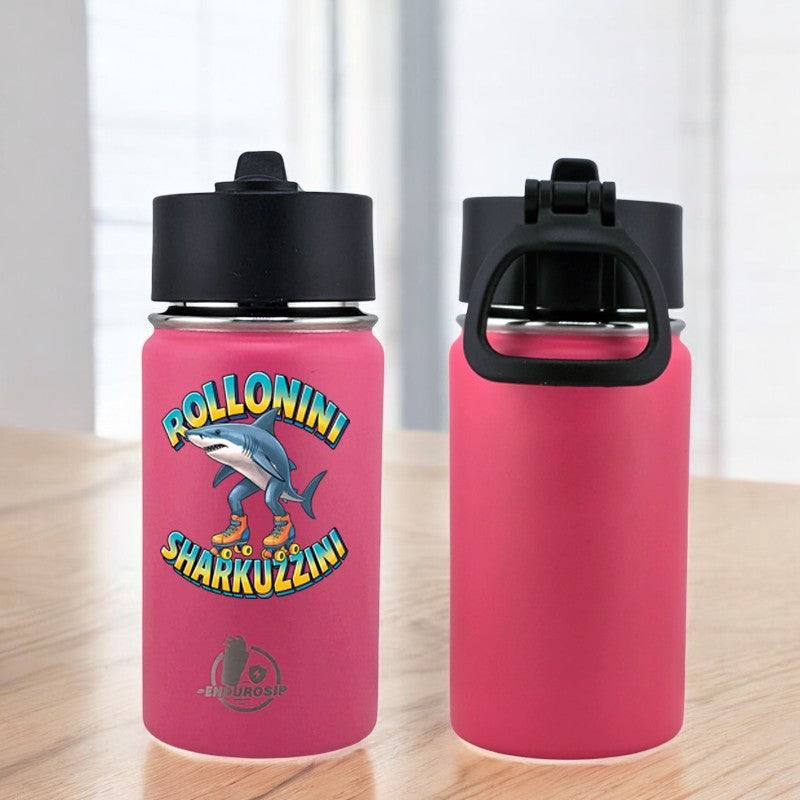 EnduroSip® 12 oz Water Bottle – Rollonini Sharkuzzini Italian Brainrot | Black, Blue & Pink UVDTF 3D Permasticker