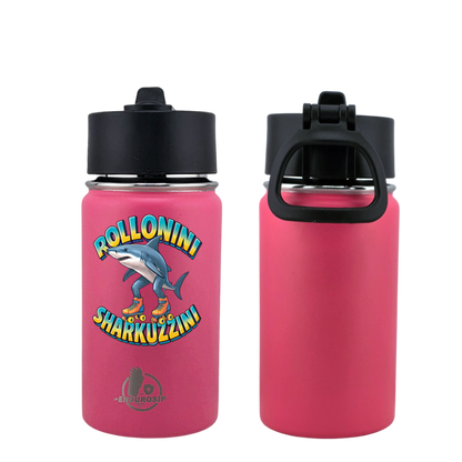 EnduroSip® 12 oz Water Bottle – Rollonini Sharkuzzini Italian Brainrot | Black, Blue & Pink UVDTF 3D Permasticker