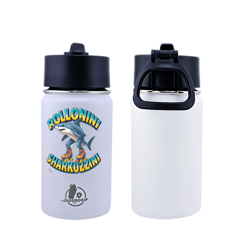 EnduroSip® 12 oz Water Bottle – Rollonini Sharkuzzini Italian Brainrot | Black, Blue & Pink UVDTF 3D Permasticker