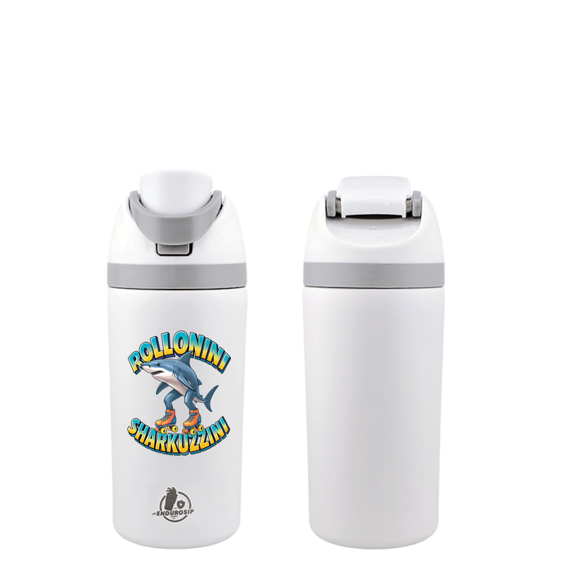 Italian Brainrot Rollonini Sharkuzzini 16 oz Fruit Water Bottle – 2-Way Drink Lid | Black, White, Blue & Pink