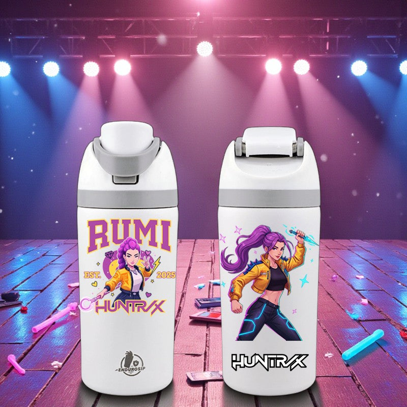 RUMI x Huntrix Demon Hunters K-Pop 16 oz Fruit Water Bottle – Triple 3D UVDTF Stickers | Leak-Proof, Kid-Friendly & Durable