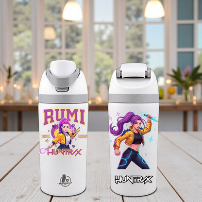 RUMI x Huntrix Demon Hunters K-Pop 16 oz Fruit Water Bottle – Triple 3D UVDTF Stickers | Leak-Proof, Kid-Friendly & Durable