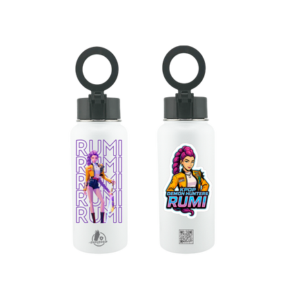 32oz MagSafe Stainless Steel Bottle with Phone Holder White – MIRA HUNTRX K-POP Demon Hunters Edition – Dual 3D UVDTF Permastickers (Hand Wash Only)