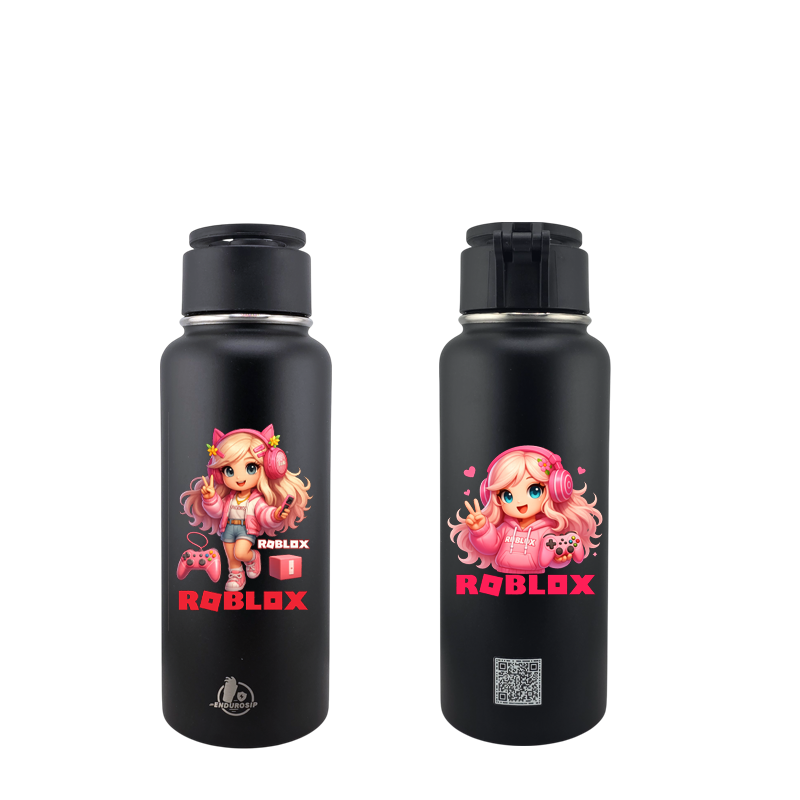 Roblox Girl in Pink 32 oz MagSafe Phone-Holder Water Bottle – Double-Sided 3D UVDTF Permastickers | EnduroSip