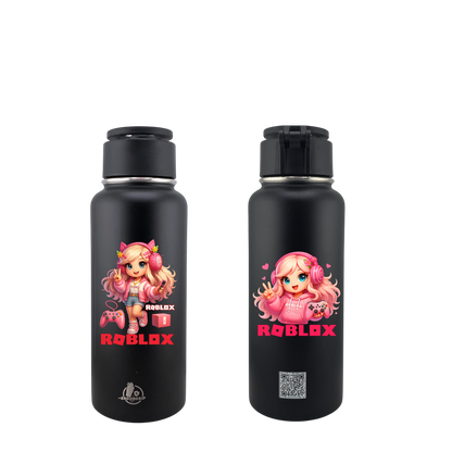 Roblox Girl in Pink 32 oz MagSafe Phone-Holder Water Bottle – Double-Sided 3D UVDTF Permastickers | EnduroSip