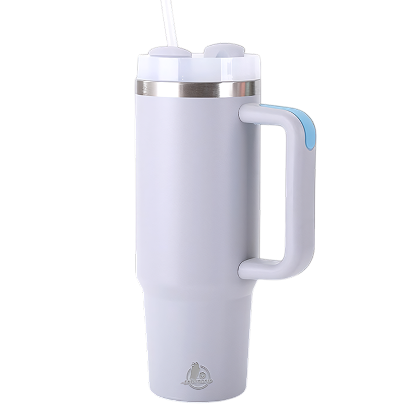 30oz Stainless Steel Tumbler with Handle & Straw – Double Wall, Car Cup Holder Friendly