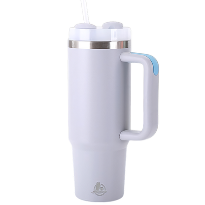 30oz Stainless Steel Tumbler with Handle & Straw – Double Wall, Car Cup Holder Friendly