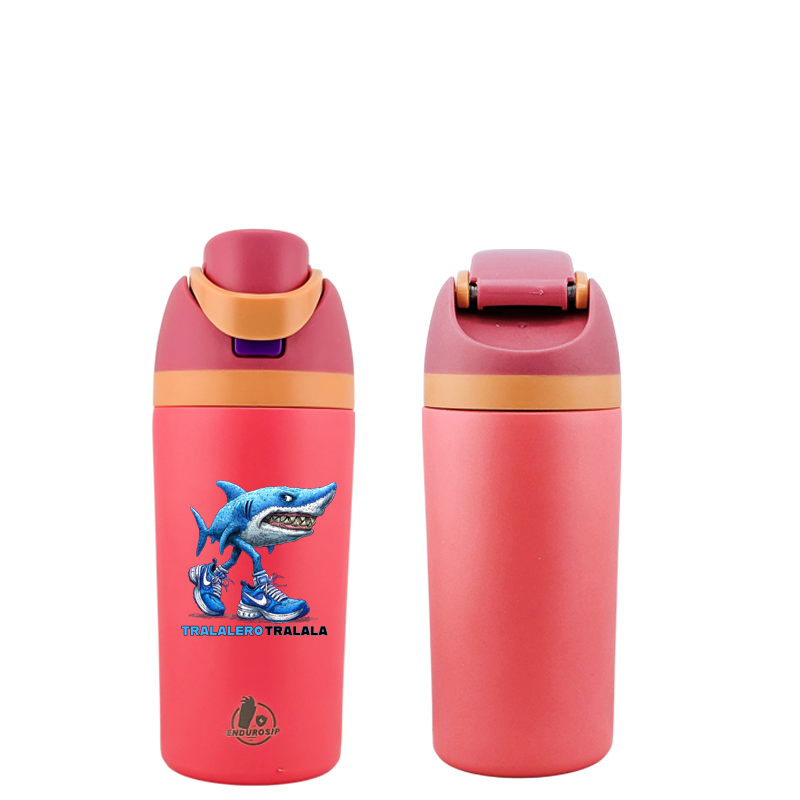 Italian Brainrot Tralalero Tralala 16 oz Fruit Water Bottle – 2-Way Drink Lid | Pink & White