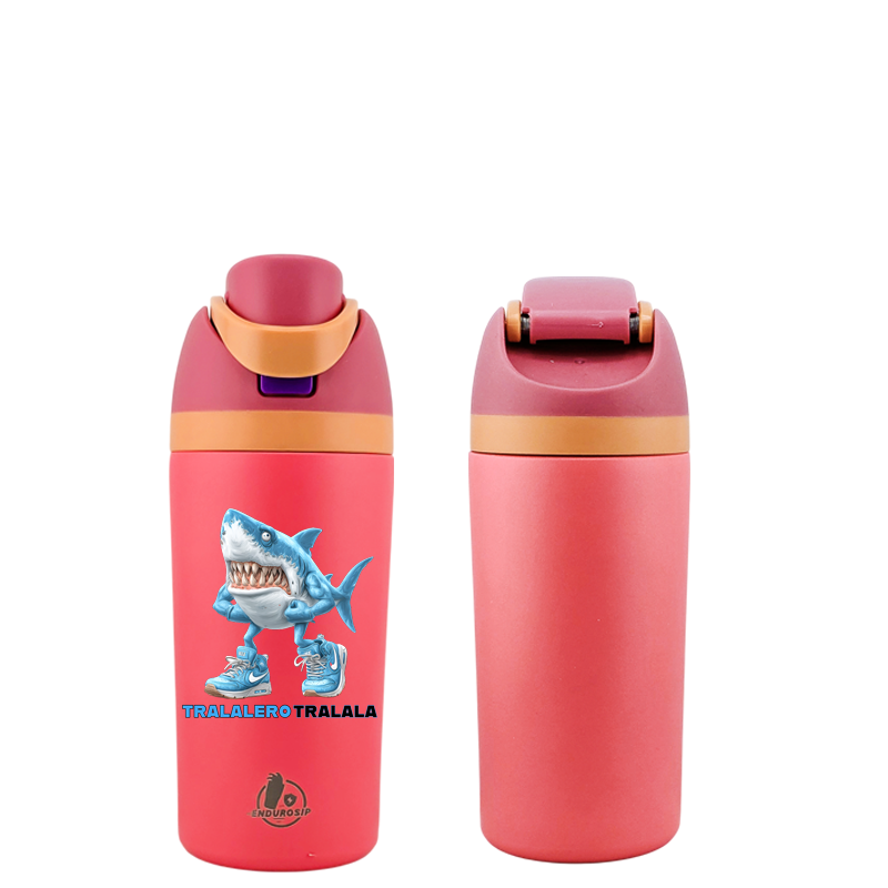 Italian Brainrot Tralalero Tralala 16 oz Fruit Water Bottle – 2-Way Drink Lid | Pink & White