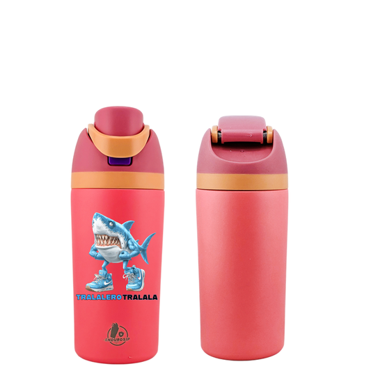 Italian Brainrot Tralalero Tralala 16 oz Fruit Water Bottle – 2-Way Drink Lid | Pink & White