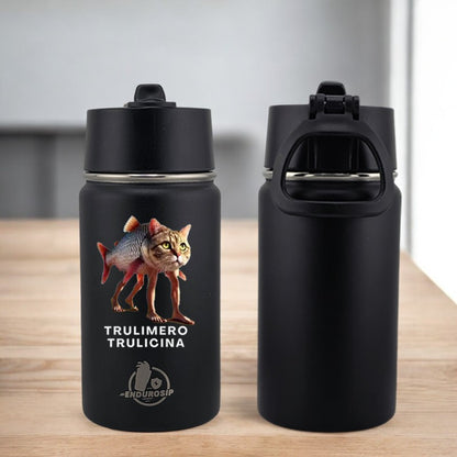 EnduroSip® 12 oz Water Bottle – Trulimero Trulicina Italian Brainrot | Black, Blue & Pink UVDTF 3D Permasticker