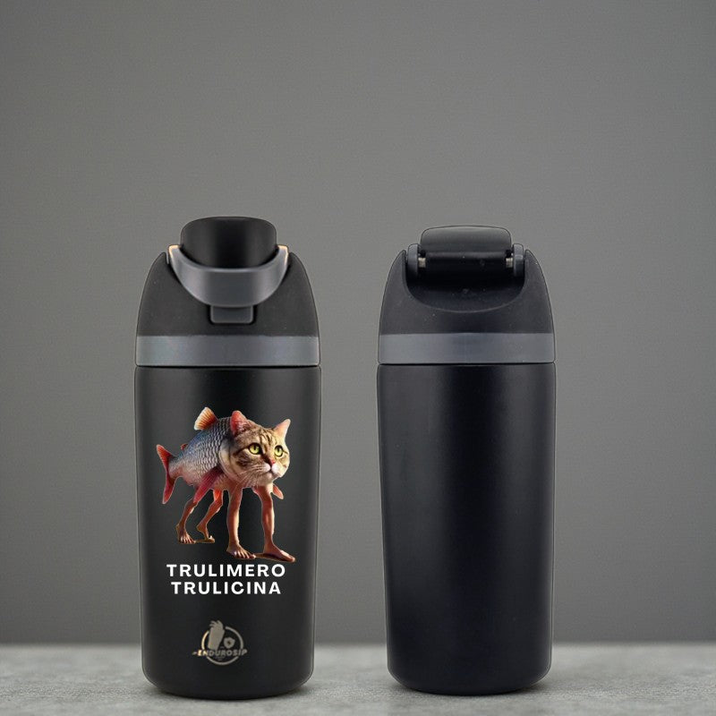 Italian Brainrot Trulimero Trulicina 16 oz Fruit Water Bottle – 2-Way Drink Lid | Black, Pink & Blue