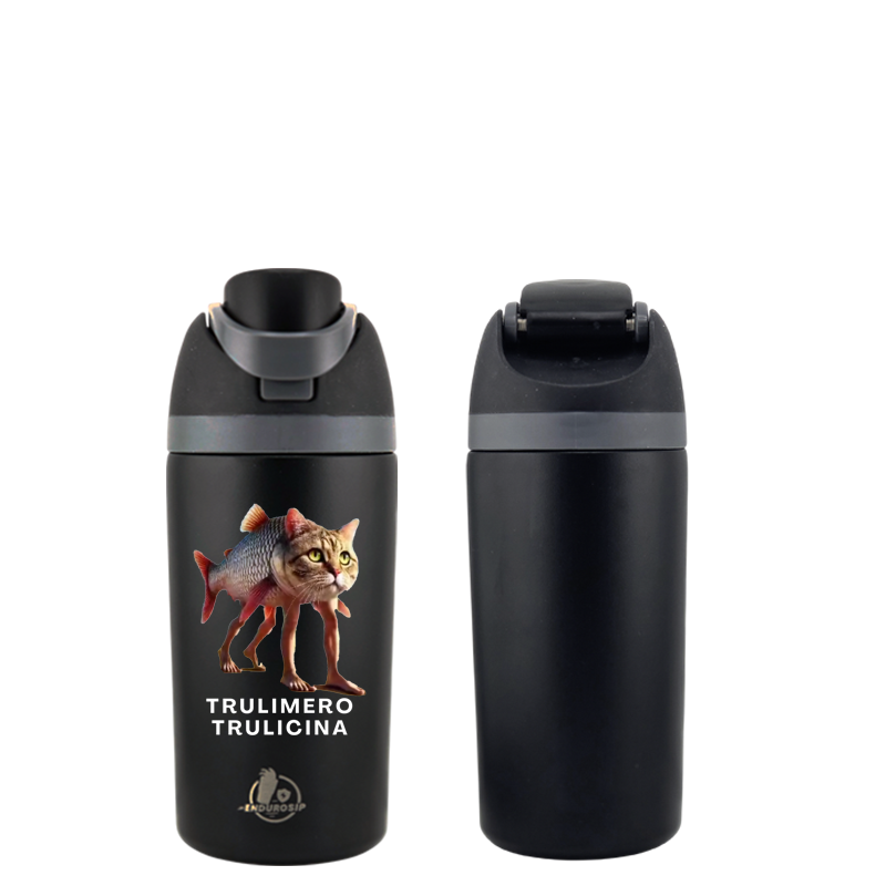 Italian Brainrot Trulimero Trulicina 16 oz Fruit Water Bottle – 2-Way Drink Lid | Black, Pink & Blue