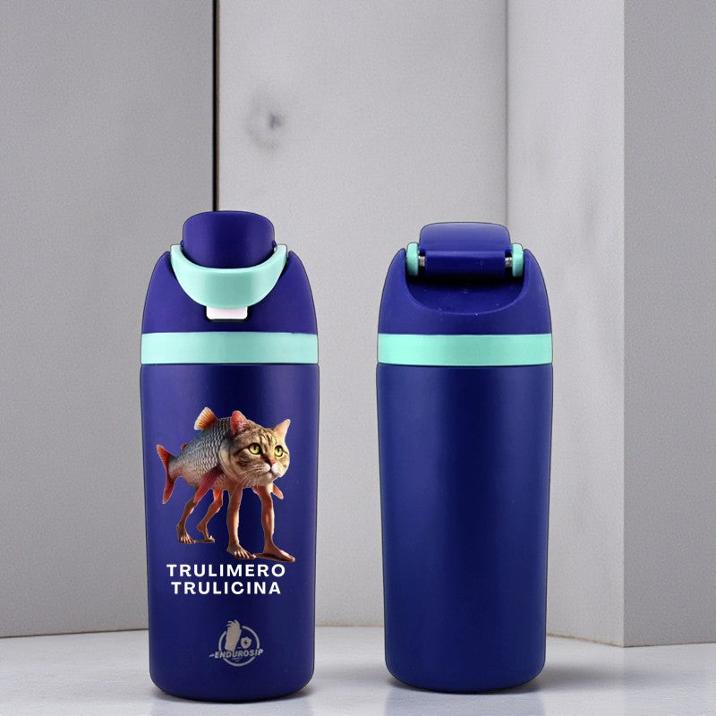 Italian Brainrot Trulimero Trulicina 16 oz Fruit Water Bottle – 2-Way Drink Lid | Black, Pink & Blue
