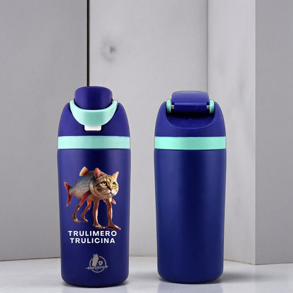Italian Brainrot Trulimero Trulicina 16 oz Fruit Water Bottle – 2-Way Drink Lid | Black, Pink & Blue