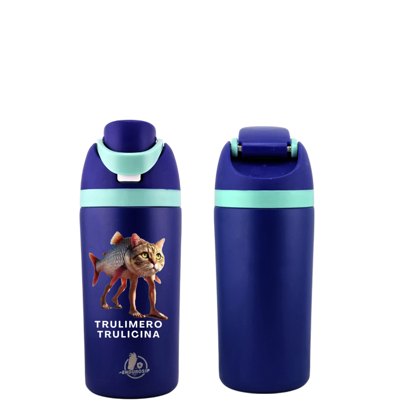 Italian Brainrot Trulimero Trulicina 16 oz Fruit Water Bottle – 2-Way Drink Lid | Black, Pink & Blue