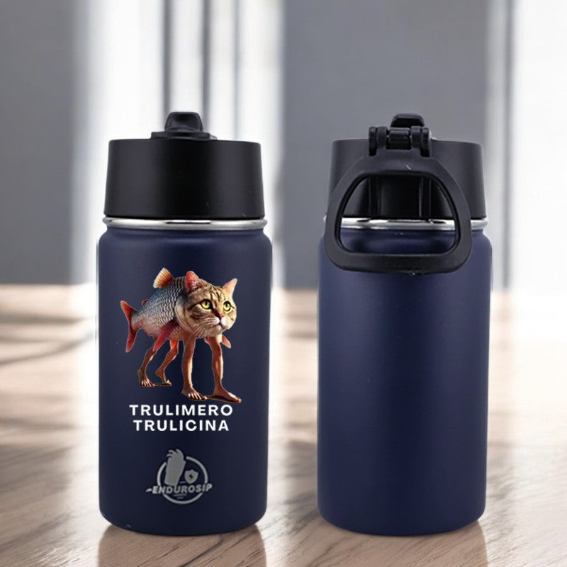 EnduroSip® 12 oz Water Bottle – Trulimero Trulicina Italian Brainrot | Black, Blue & Pink UVDTF 3D Permasticker