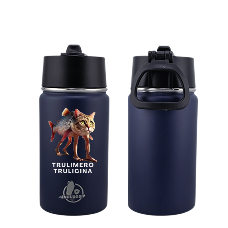 EnduroSip® 12 oz Water Bottle – Trulimero Trulicina Italian Brainrot | Black, Blue & Pink UVDTF 3D Permasticker