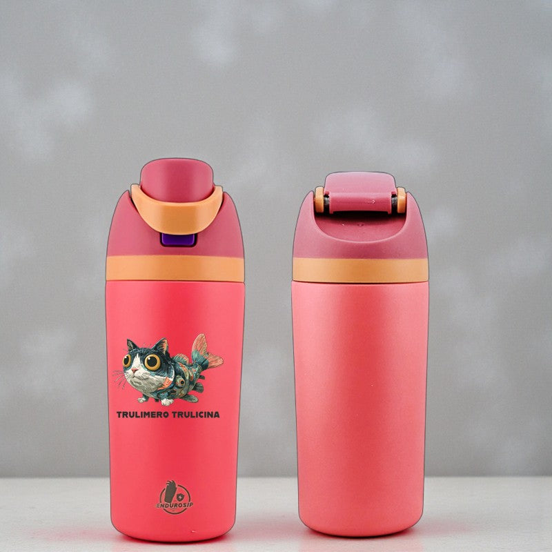 Italian Brainrot Trulimero Trulicina 16 oz Fruit Water Bottle – 2-Way Drink Lid | White & Pink