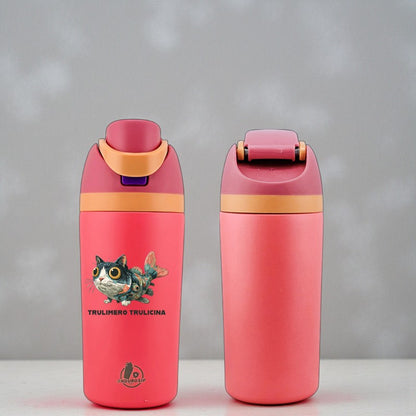 Italian Brainrot Trulimero Trulicina 16 oz Fruit Water Bottle – 2-Way Drink Lid | White & Pink