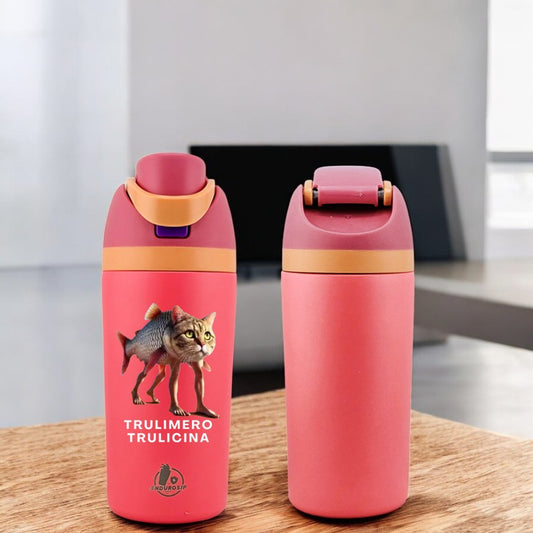 Italian Brainrot Trulimero Trulicina 16 oz Fruit Water Bottle – 2-Way Drink Lid | Black, Pink & Blue
