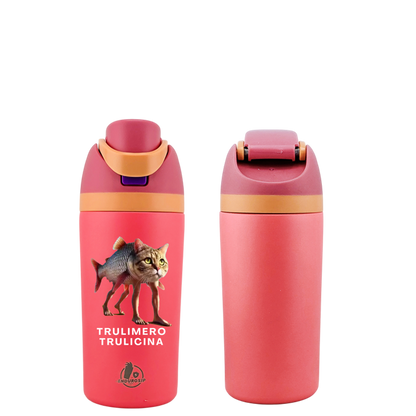Italian Brainrot Trulimero Trulicina 16 oz Fruit Water Bottle – 2-Way Drink Lid | Black, Pink & Blue