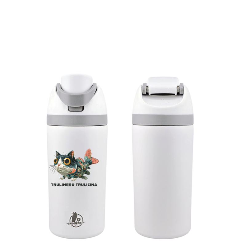 Italian Brainrot Trulimero Trulicina 16 oz Fruit Water Bottle – 2-Way Drink Lid | White & Pink