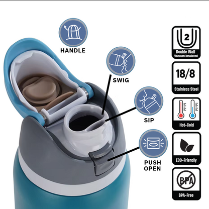 EnduroSip Kids Fruit Bottle Insulated Stainless Steel Water Bottle with Straw for Sports, Travel, and School, BPA-Free Sports Water Bottle, 16 oz