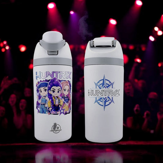 16 oz K-Pop Kids Fruit Bottle – Double-Sided UVDTF 3D Permasticker Design | Huntrix Character Edition | Leak-Proof & Kid-Friendly