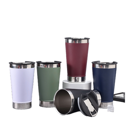 16 oz Double Walled Stainless Steel Beer Pint with Bottle Opener Built in