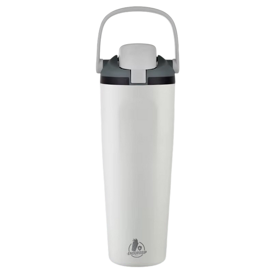 EnduroSip 30 oz white insulated tumbler with locking lid and raised carry handle.