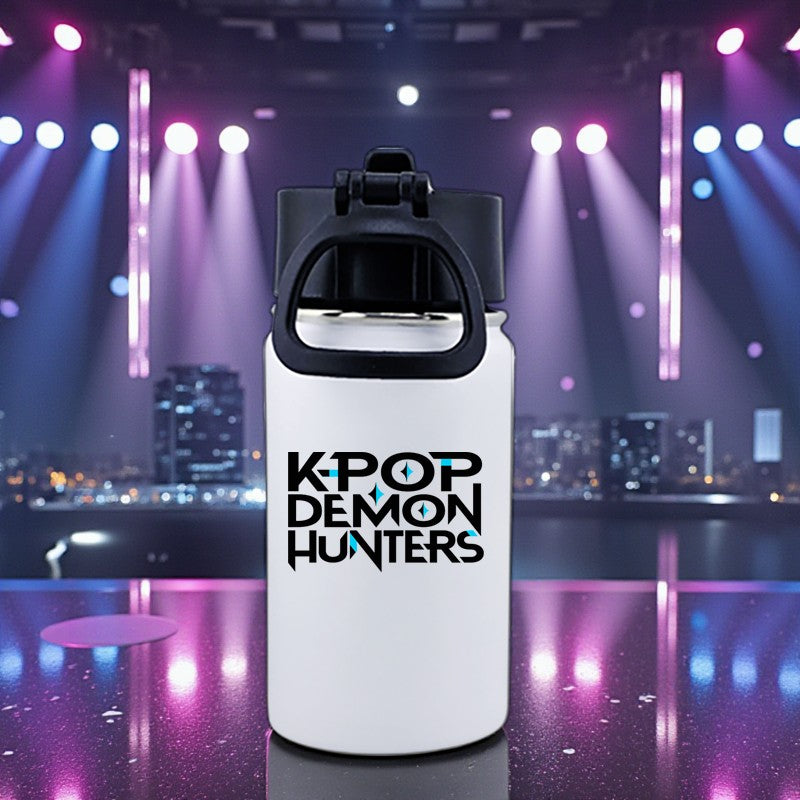 12 oz Kids K-POP Inspired Water Bottle – White | Front & Back UVDTF 3D Design