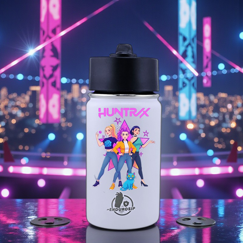 12 oz Kids K-POP Inspired Water Bottle – White | Front & Back UVDTF 3D Design