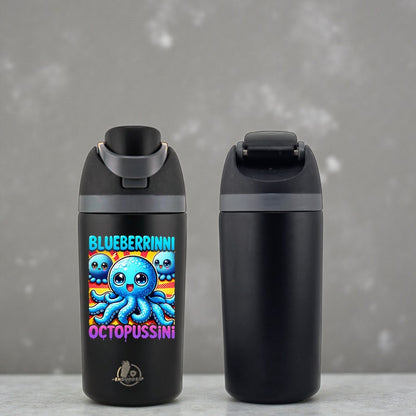 Italian Brain Rot “Blueberrinni Octopussini” 16 oz 2-Way Sip Bottle – 3D UVDTF Permasticker Black, White or Blue