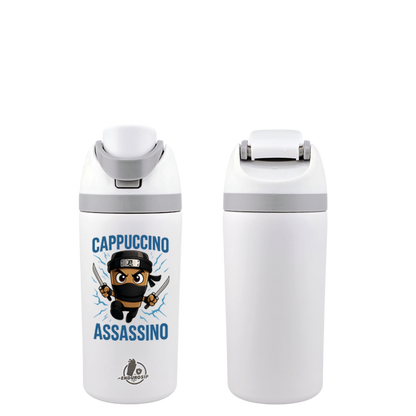 Italian Brainrot Cappuccino Assassino 16 oz Fruit Water Bottle – 2-Way Drink Lid | Pink & White