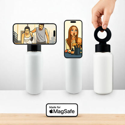 Nicky Charlie 32oz Magsafe Stainless Steel Black, Double Wall Vacuum Insulated Phone Holder, Tripod Thermos Water Bottle