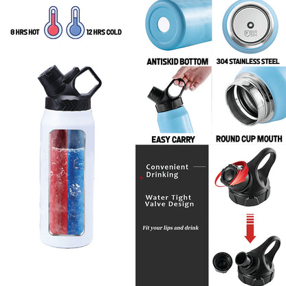 Surf Fire Island  950 ml Large Capacity Stainless Steel Vacuum Cup, Portable Handle, Sports Water Bottle White