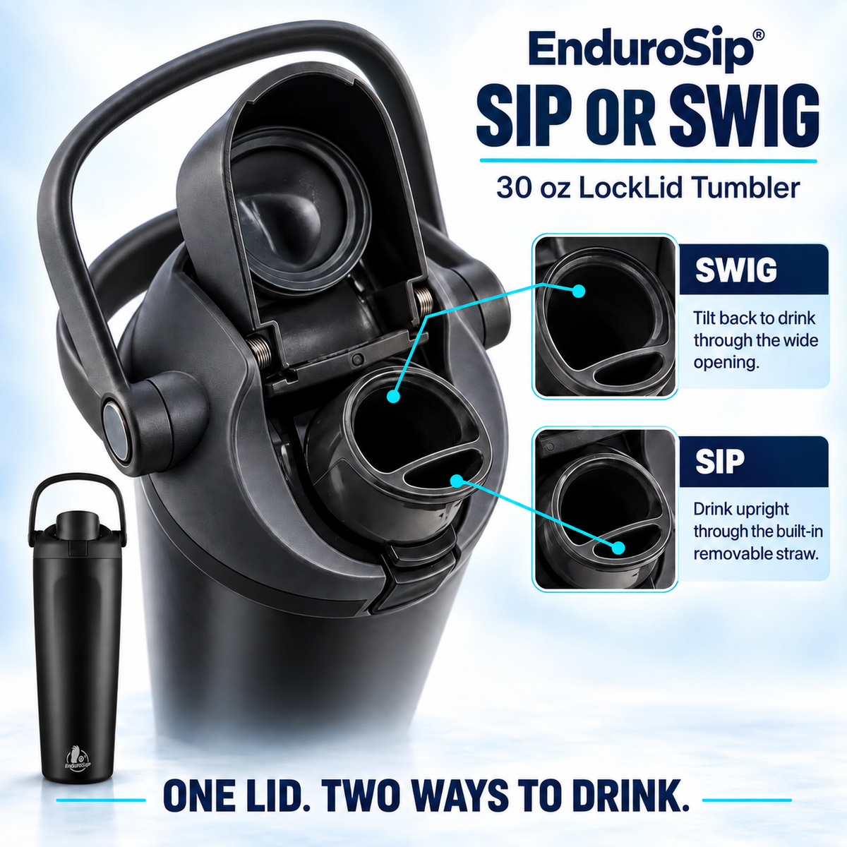 EnduroSip® 30 oz Lock Lid Insulated Tumbler with Handle & Straw