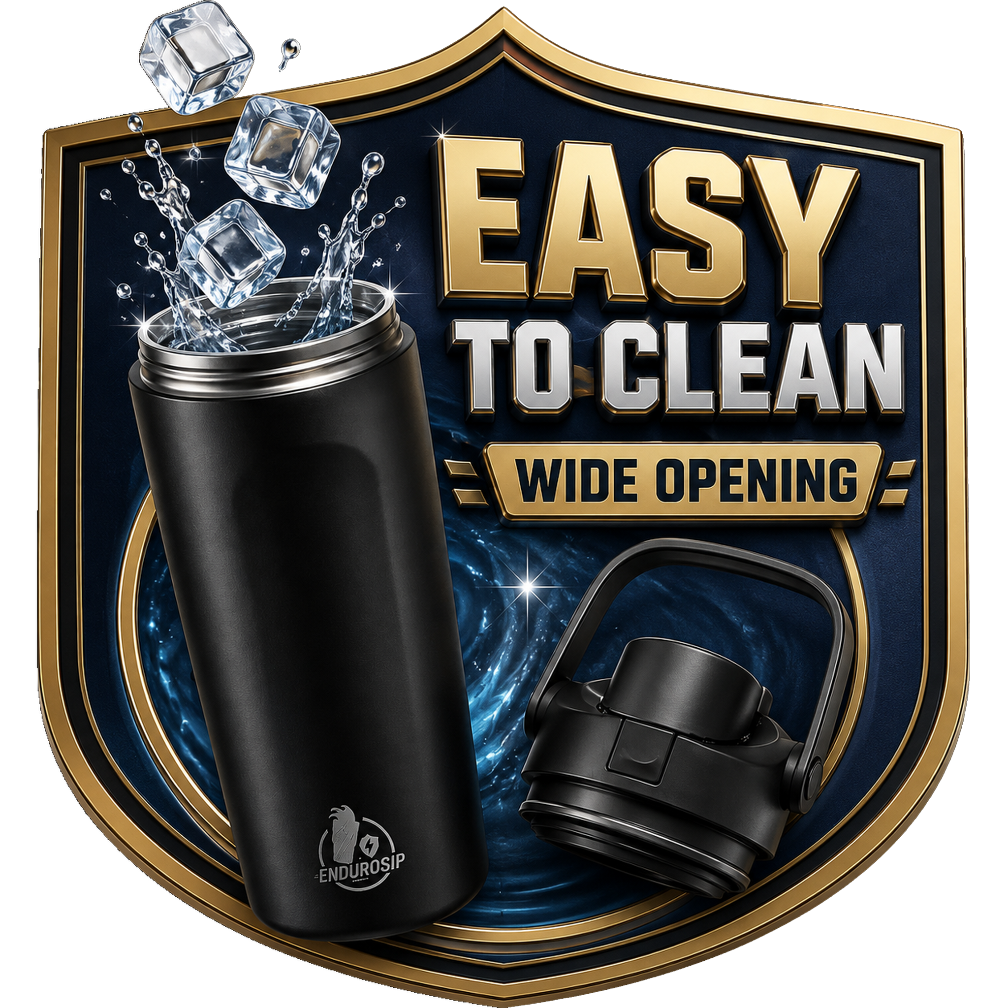 EnduroSip 30 oz Lock Lid feature badge showing easy to clean wide opening