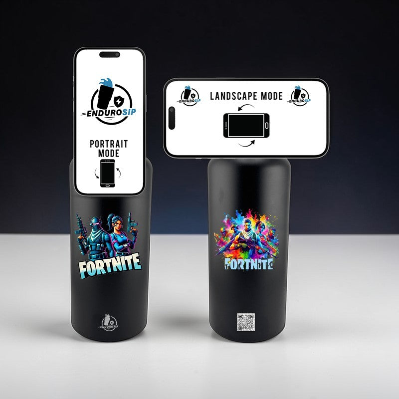 EnduroSip™ 32oz Magnetic MagSafe Phone Holder Water Bottle – Double UV DTF Full Wrap (Front & Back) | Fortnite-Inspired Design | Insulated Stainless Steel