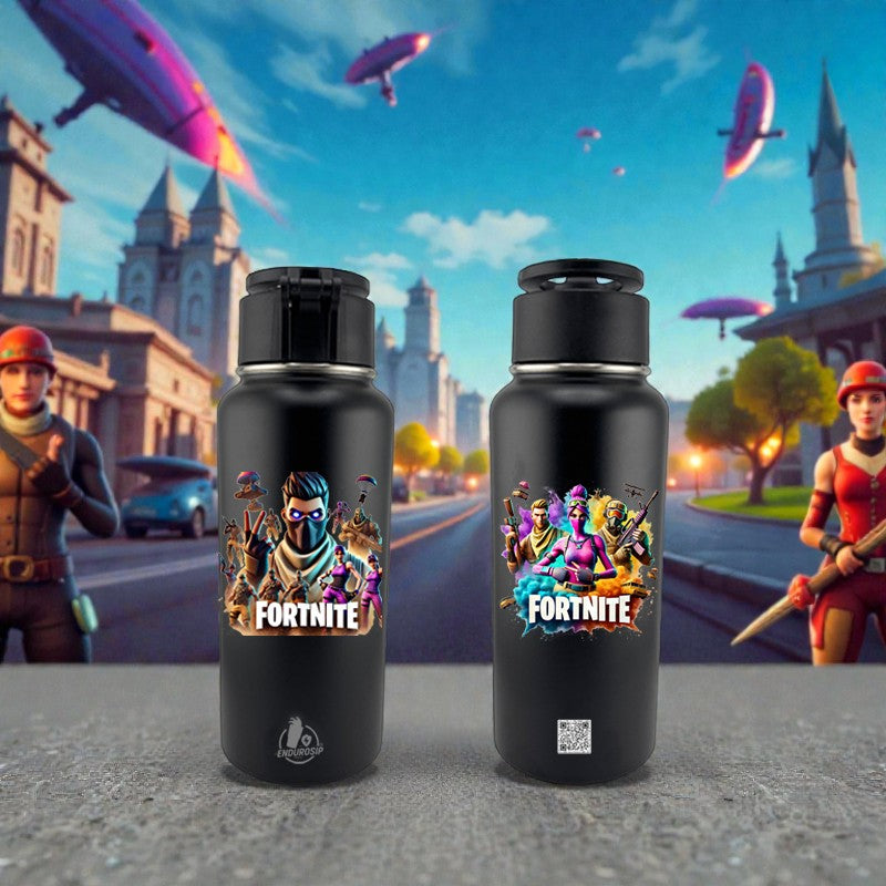 Black Fortnite 32oz Stainless Steel MagSafe Bottle – Dual 3D UVDTF Stickers | Magnetic Phone-Mount Lid | Hand Wash Only